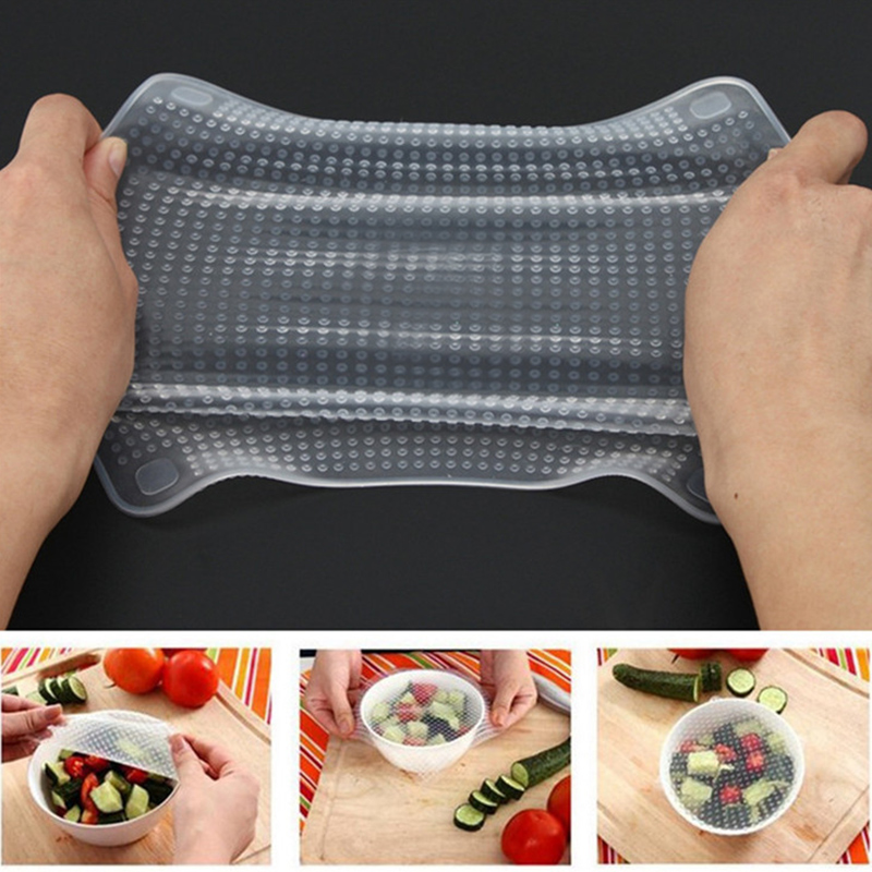 Buy 4Pcs/Lot Clear Reusable Silicone Food Wraps Seal Cover Stretch Multifunctional Food Fresh