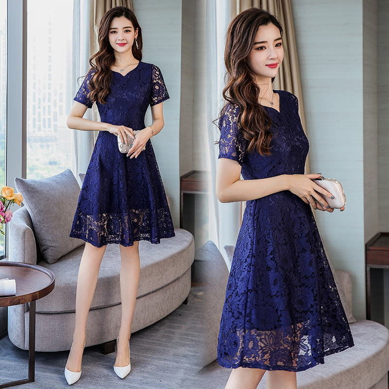 Buy 2018 New Big Size Women S Fat Mm Summer Dress Korean Style Slim And Slim In The Style Of Fashion Lace Dresses On Ezbuy Sg