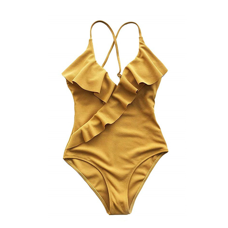 Buy New bikini one-piece swimsuit female ruffled high fork triangle one ...