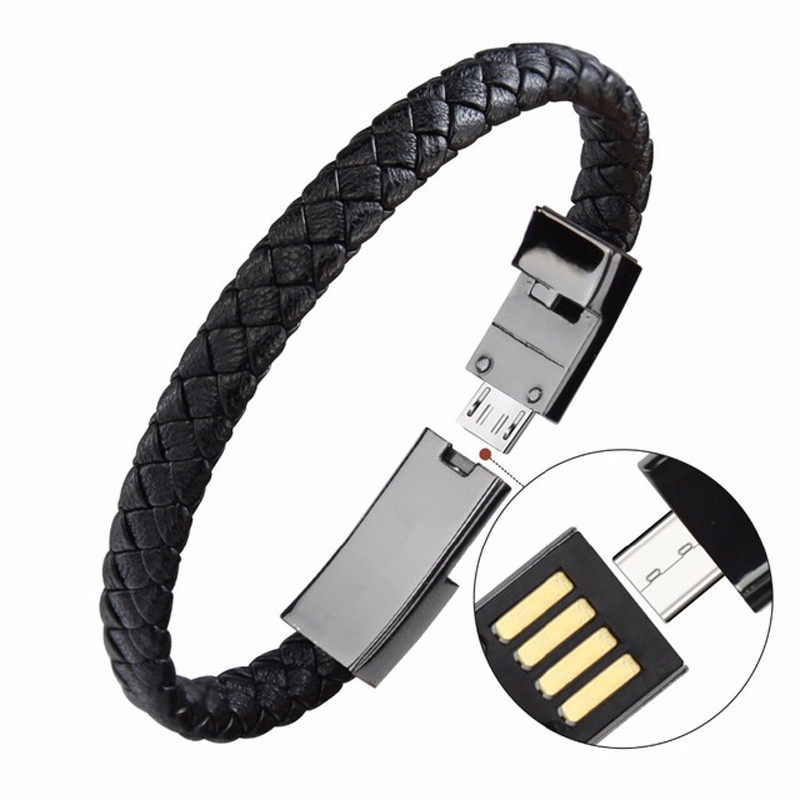 Buy Outdoor Portable Leather Mini Micro USB Bracelet Charger Data Charging Cable Sync Cord For