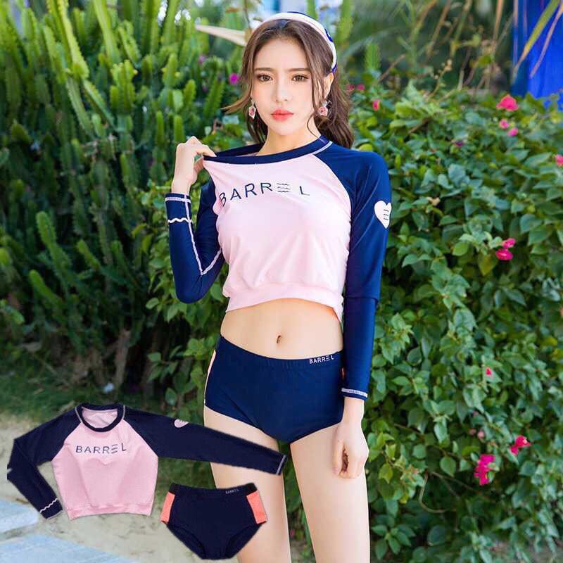 Buy Split Swimsuit Female Korean Plate Long Sleeve Leisure Middle Waist Thin Conservative