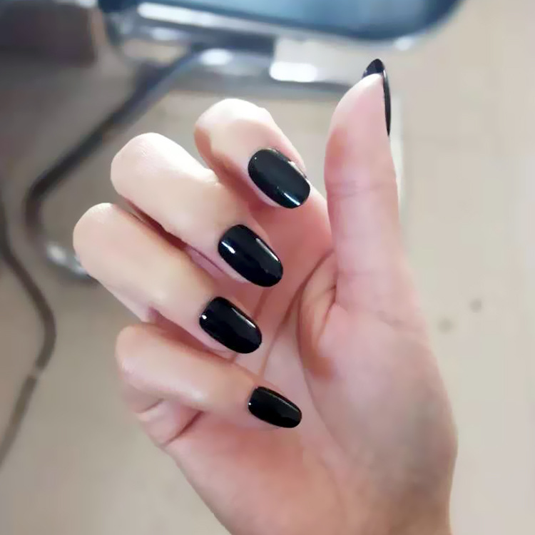 Buy Fake Nails Black Short Nail Nail Piece Solid Color Nail Piece Glue Hand Nail Piece Plain Color Fake Nail Patch Finished Product On Ezbuy My