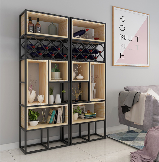 Buy Iron wine rack screen partition partition frame industrial wind solid wood wine