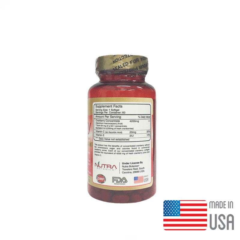 Buy Nutra Botanics Cranberry Fruit Concentrate With Vitamin C & E - 60  Softgels - Cranberry Supplement for Urinary Tract Health