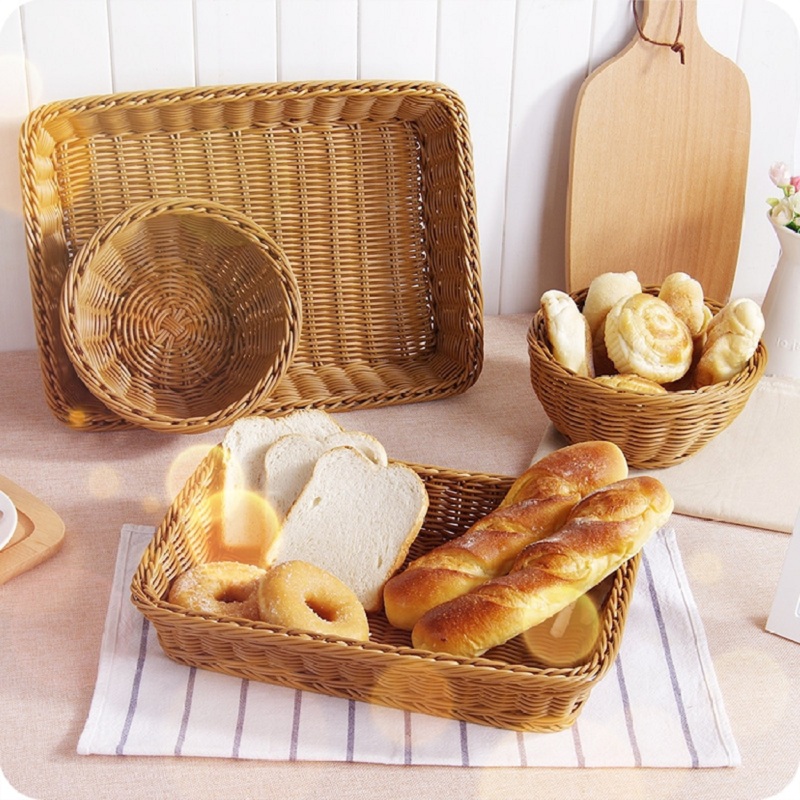 Buy 1PC Handmade Rectangular rattan storage basket plastic wicker bread