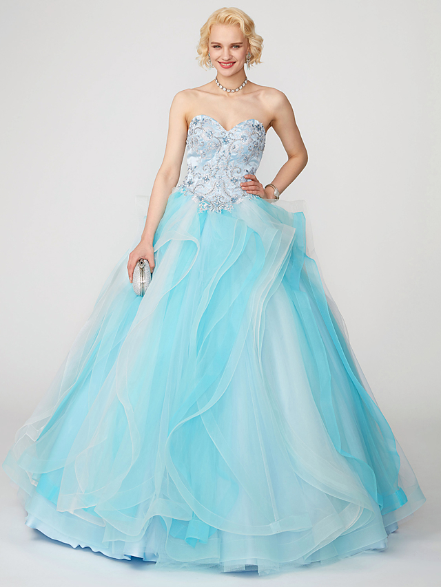 Buy Ball Gown Sweetheart Neckline Sweep Brush Train Satin Tulle Open Back Lace Up Formal 7766