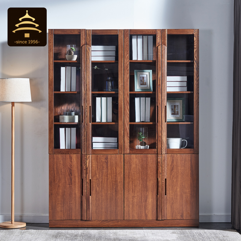 Buy Temple of Heaven bookcase with glass door modern Chinese birch wood
