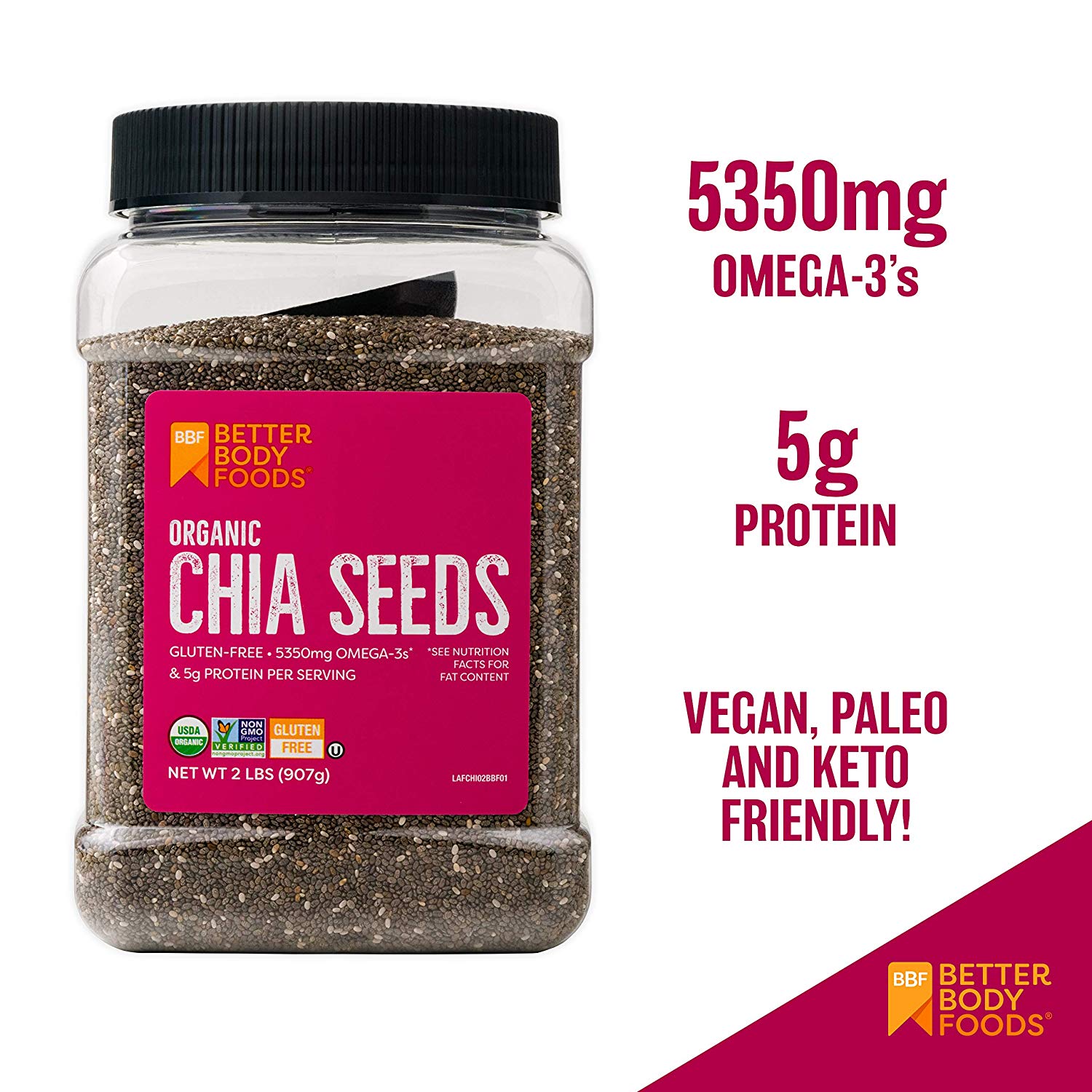 Buy BetterBody Foods Organic Chia Seeds with Omega-3, Non ...