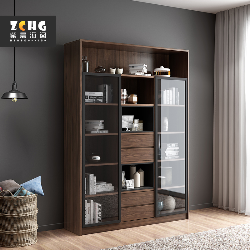 Buy Nordic Simple Modern Solid Wood Bookcase Glass Door Bookcase Locker Free Combination Bookshelf Small Household Storage Cabinets On Ezbuy Sg