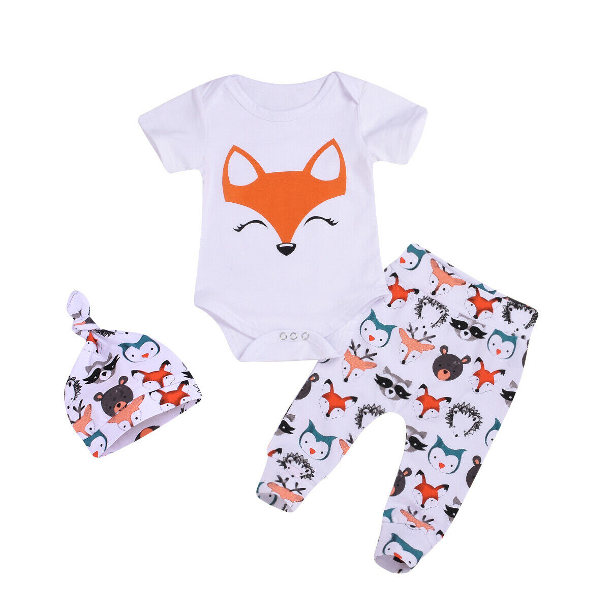 Buy Newborn Kid Baby Girl Boy Infant Fox 3pcs Clothes Romper Top Pants