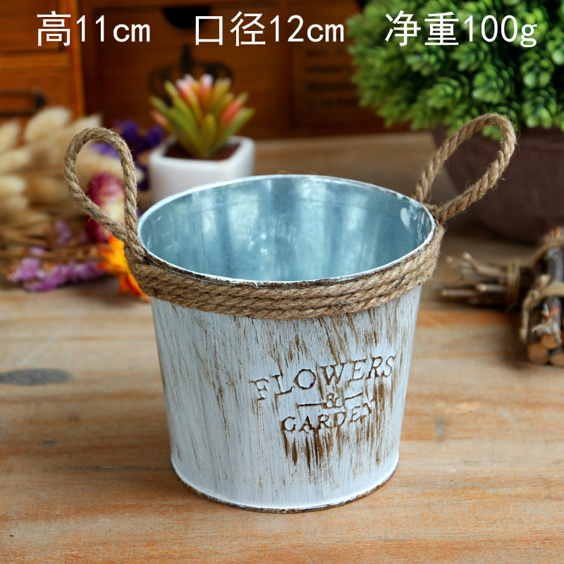 Buy Factory metal small flower barrels wholesale handmade hemp rope ...