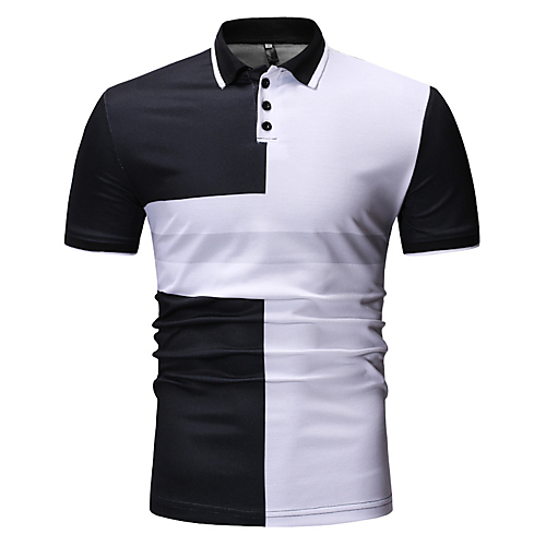 Buy Men's Basic Cotton T-shirt - Color Block Shirt Collar Black XL ...